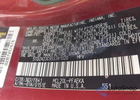 2005 Toyota Sienna Le from USA, damaged, VIN 5TDZA23C95S381020